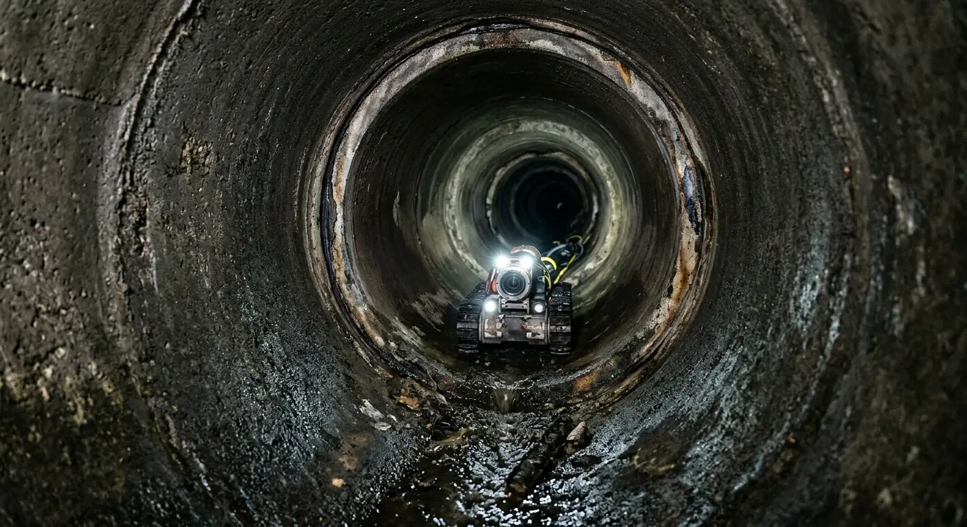 Robotic sewer camera inspecting pipe interior for Sewer Line Repair in Trumbull